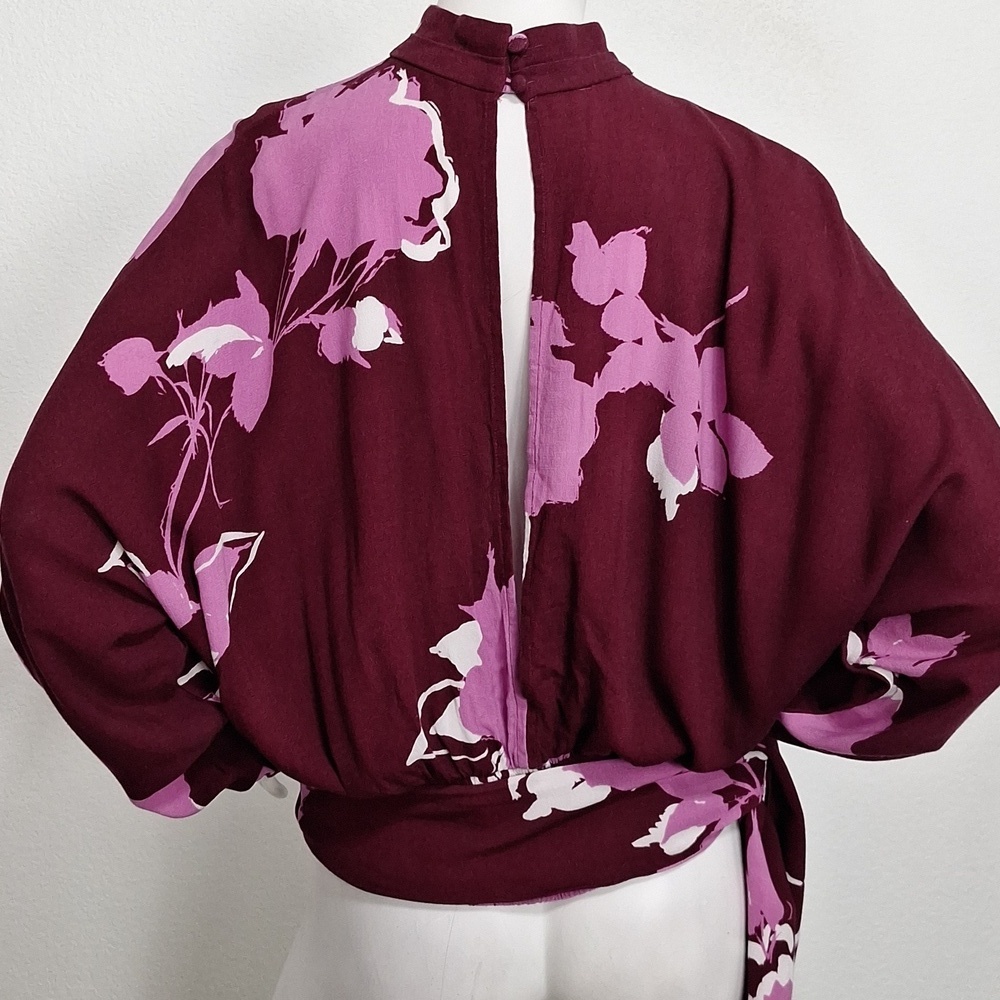 Free People Plum Combo Floral Boho Romantic Say You Love Me Blouse Size M - Picture 7 of 14